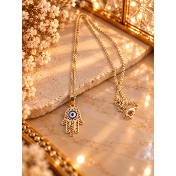 Collar mano de Fátima con ojo azul