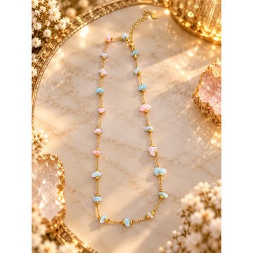 Collar de cuarzo rosa y aqua